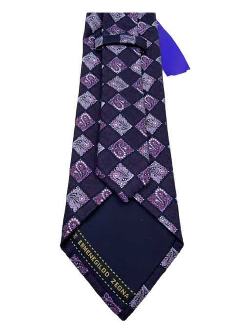 Ermenegildo Zegna Purple Silk Checkered Paisley Men's Tie