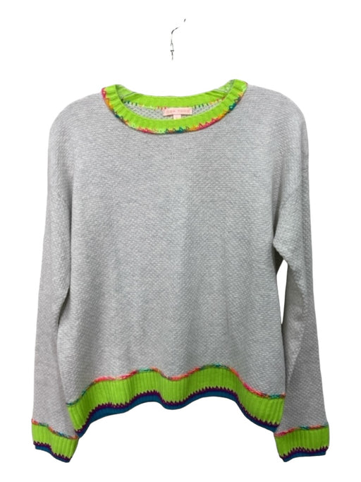 Lisa Todd Size Large White & Neon Green Cotton Long Sleeve Knit Sweater White & Neon Green / Large