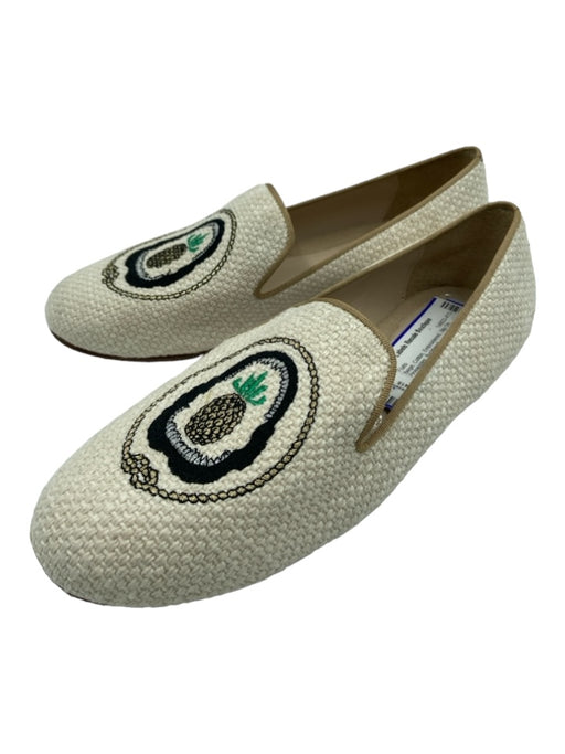 Mara & Mine Shoe Size 6.5 Beige Cotton Embroidered Slip On Pineapples Flats Beige / 6.5