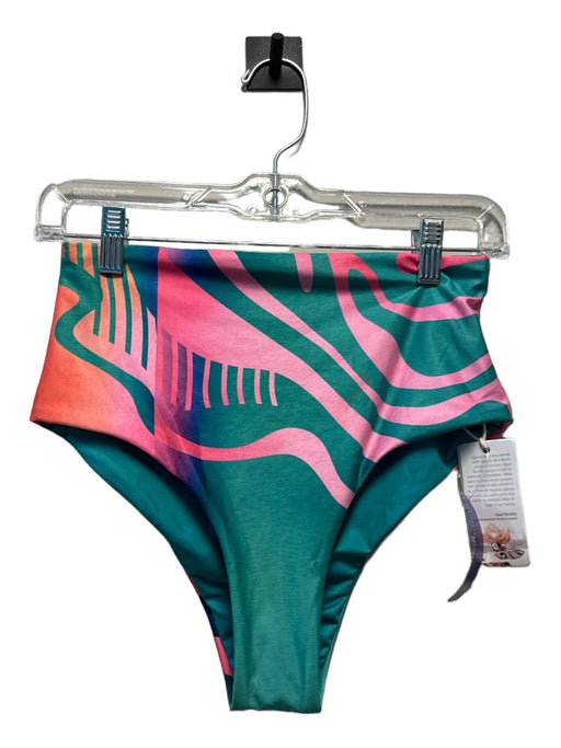 Agua Bendita Size S Green & Pink Polyester Blend High Waist Abstract Swimsuit Green & Pink / S