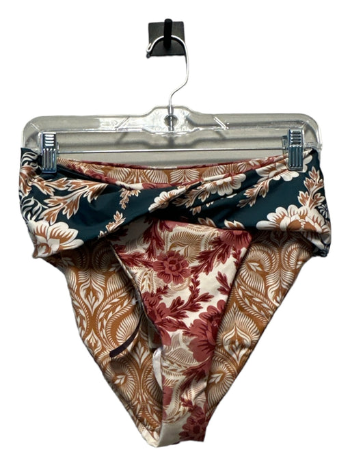 Agua Bendita Size XL Teal & Tan Polyester Blend High Waist Floral Swimsuit Teal & Tan / XL