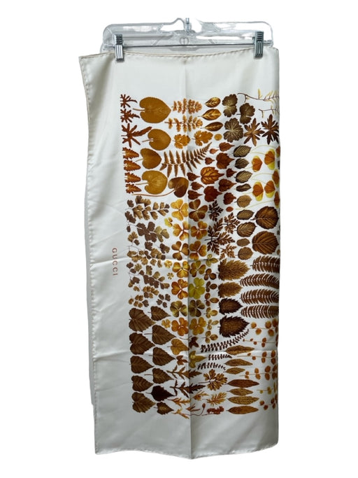 Gucci White, Yellow, Brown Silk Autumn Leaves Square scarf White, Yellow, Brown / 90cm