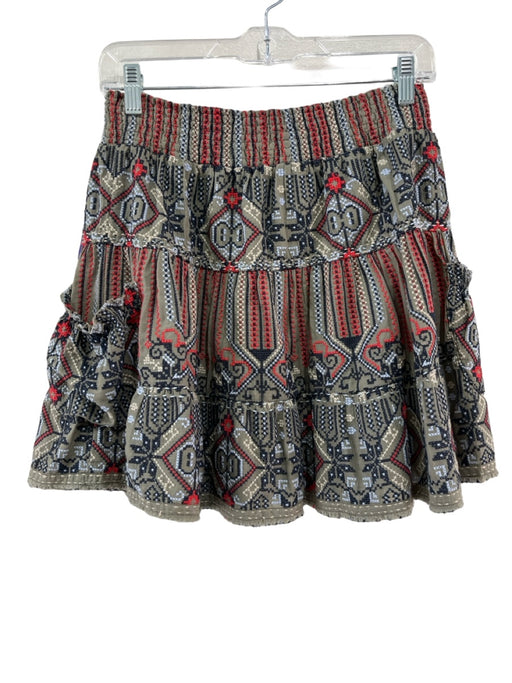 Dylan Size Small Green, Red & Blue Cotton Mini Tiered Embroidered Skirt Green, Red & Blue / Small