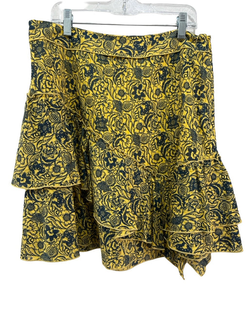 Derek Lam 10 Crosby Size 8 Yellow & Navy Cotton Mini Tiered Floral Print Skirt Yellow & Navy / 8