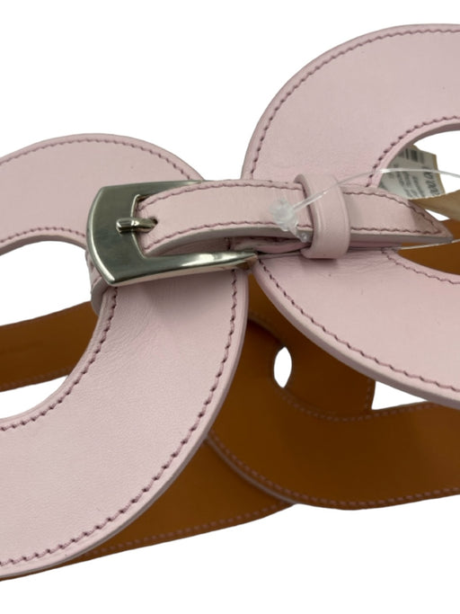 Maison Vaincourt Pink & Brown Leather Silver Hardware Square Buckle Belts Pink & Brown / 75 cm