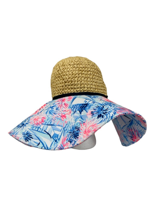 Lilly Pulitzer Tan, Blue & Pink Paper Polyester Fireworks & Boats Wide Brim Hat Tan, Blue & Pink / One Size