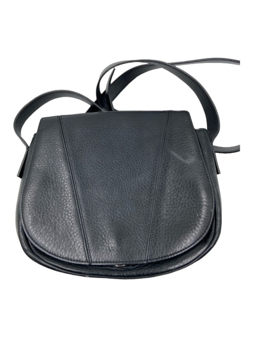Vince Black Pebbled Leather Top Flap Crossbody Seam Detail Bag Black / S