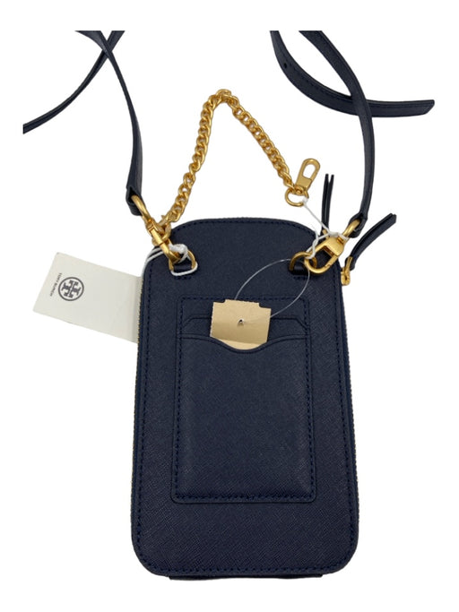 Tory Burch Navy Blue Saffiano Leather Gold Zippers Crossbody Chain Strap Bag Navy Blue / Small
