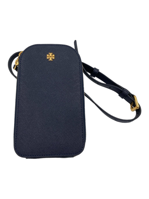 Tory Burch Navy Blue Saffiano Leather Gold Zippers Crossbody Chain Strap Bag Navy Blue / Small