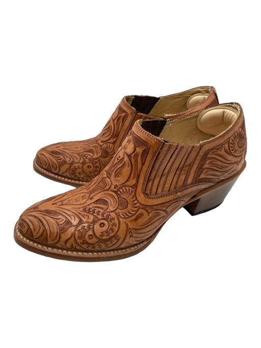 Stetson Shoe Size 9 Brown Leather Hand Tooled Western Round Toe Booties Brown / 9