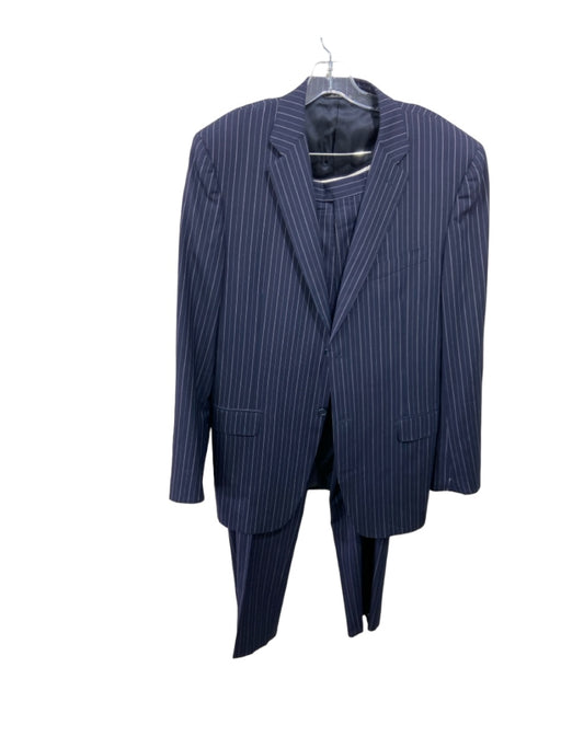 Canali Navy & White Wool Blend Striped 2 Button Men's Suit 54