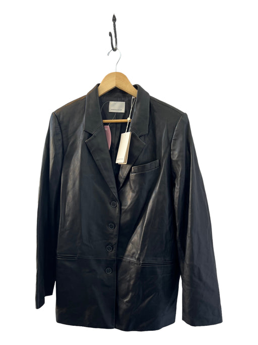 Rebecca Taylor Size 14 Black Leather Buttons Front Pockets Jacket Black / 14