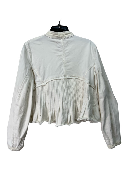 Free People Size S White Cotton Denim Button Front Pleated Long Sleeve Jacket White / S