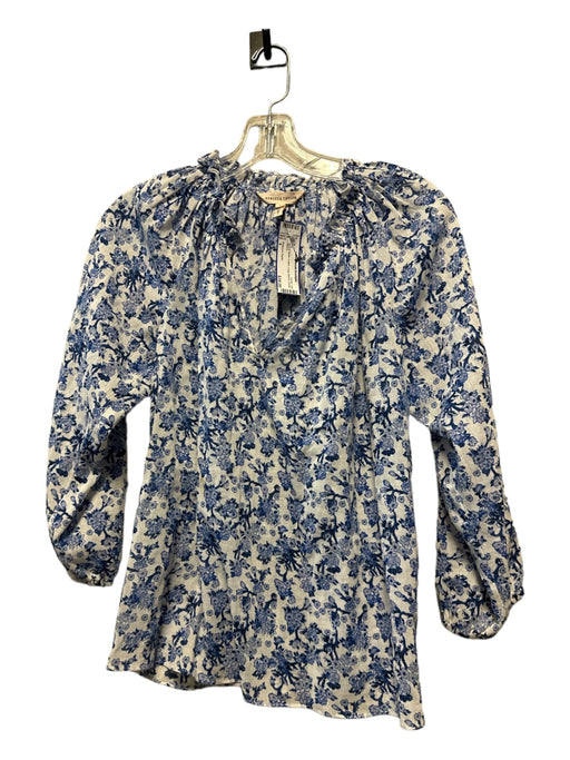 Rebecca Taylor Size 4 Blue & White Cotton Long Sleeve Floral Top Blue & White / 4