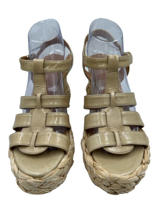 Paloma Barcelo Shoe Size 40 Tan & beige Leather & Straw Woven Straw Sandals Tan & beige / 40