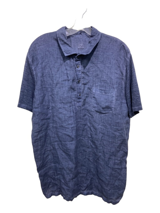 120% Lino Size XL Navy Cotton Solid Buttons Collared Men's Short Sleeve XL