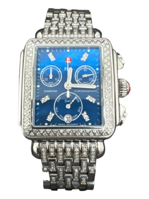 Michele Blue & Silver Stainless steel Diamonds Bracelet Links Watches Blue & Silver