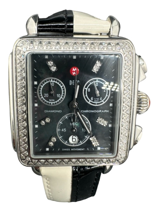 Michele Black & White Stainless steel Diamonds Leather SHW Watches Black & White