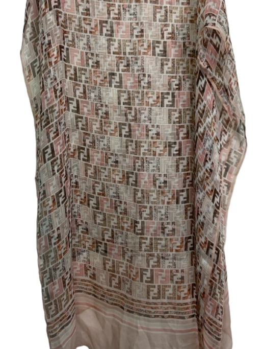 Fendi Pink, White, Brown Silk Long Zucca Floral Stole scarf Pink, White, Brown