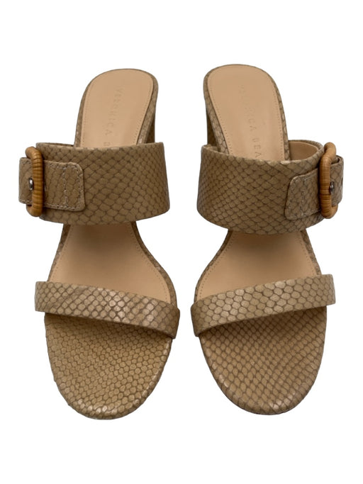 Veronica Beard Shoe Size 8.5 Beige Leather Snake Embossed Block Heel Sandals Beige / 8.5