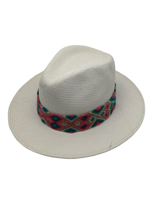 Eclectic Array White & Multi Palm Straw Woven Knit Detail Hat White & Multi