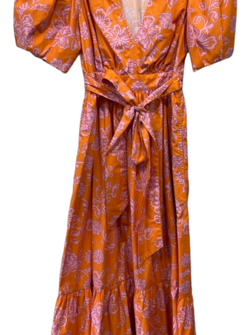 XiRENA Size XS Orange & Pink Cotton Floral Paisley V Neck Maxi Dress Orange & Pink / XS