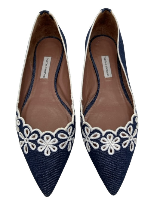 Tabitha Simmons Shoe Size 38 Dark Wash Denim Floral Embroidered Flats Dark Wash / 38