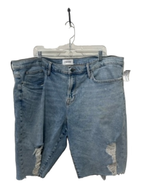 Frame Size 40 Light Wash Cotton Blend Solid Distressed Jean Men's Shorts 40