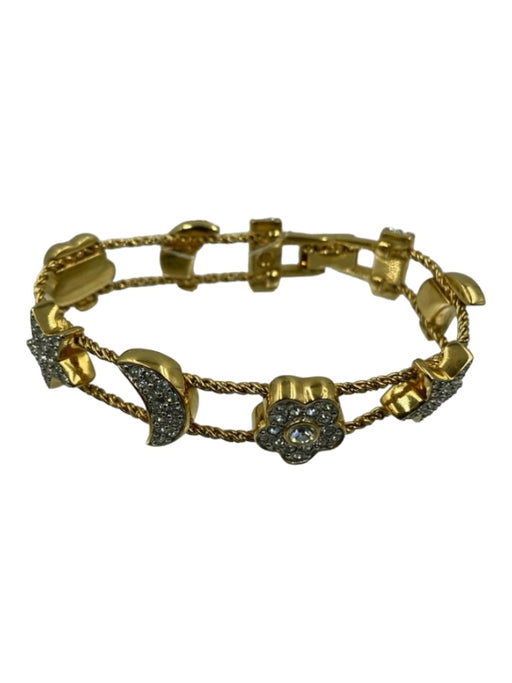 Swarovski Gold Tone Metal Rhinestone Star Moon Flower Bracelet Gold Tone