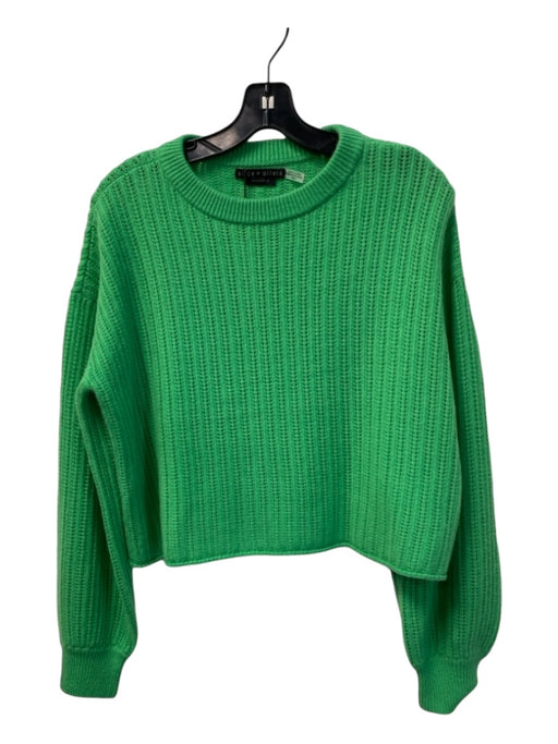 Alice & Olivia Size Medium Green Cashmere Long Sleeve Crew Neck Crop Sweater Green / Medium