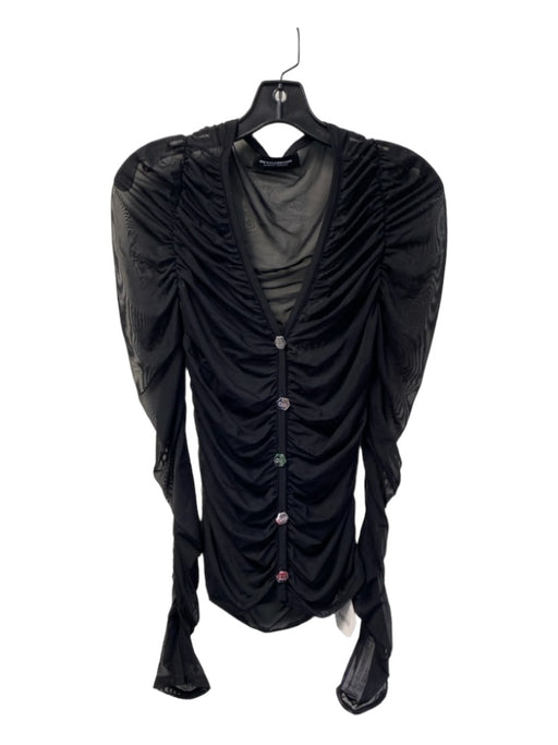 OW Collection Size Medium Black Polyamide Long Sheer Sleeves Ruched Cardigan Top Black / Medium