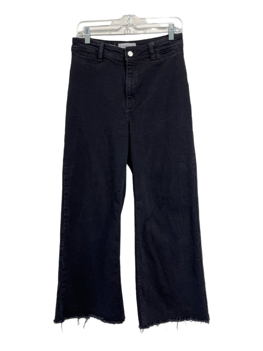 MNG Size 8 Black Cotton High Rise Wide Leg Frayed Hem Jeans Black / 8