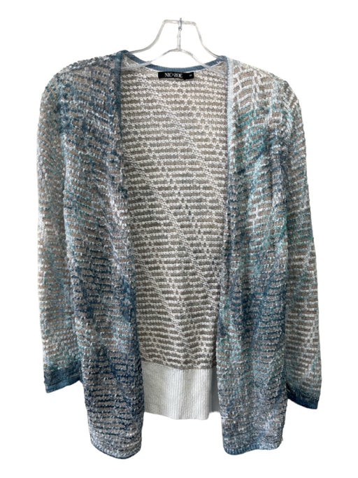 Nic + Zoe Size S White & Blue Cotton Blend Knit Open Front Sheer Ombre Cardigan White & Blue / S