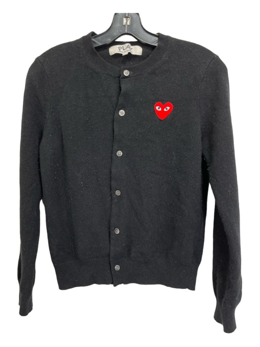 Comme De Garcon Size L Black & Red Wool Button Front Long Sleeve Heart Sweater Black & Red / L