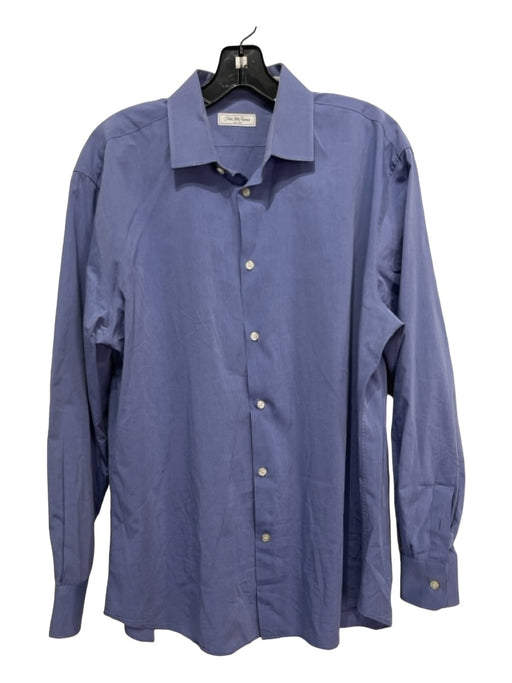 Saks Fifth Ave Size 16.5 Blue Cotton Blend Solid Button Down Long Sleeve Shirt 16.5