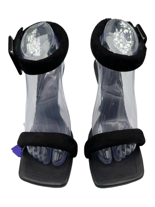 Schutz Shoe Size 7.5 Black Leather Suede Square Toe Ankle Strap Stiletto Sandals Black / 7.5