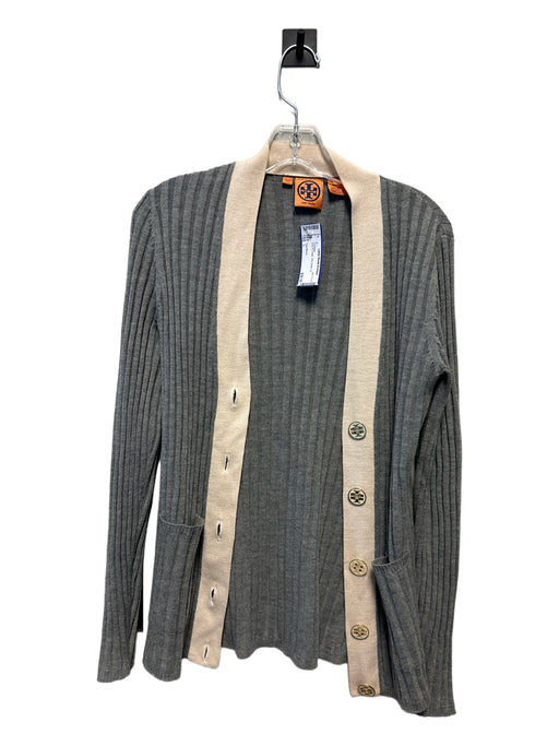 Tory Burch Size L Grey & Cream Knit Button Up Cardigan Grey & Cream / L