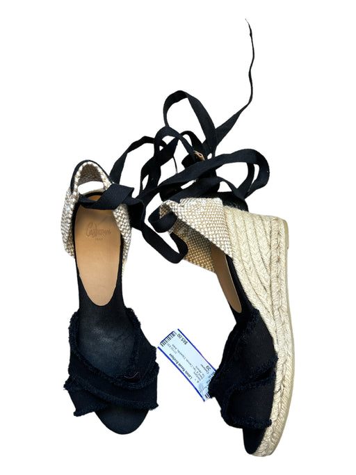 Castaner Shoe Size 39 Black & Tan Canvas Espadrille Ankle Tie Wedges Black & Tan / 39