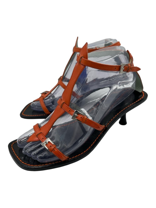 Sigerson Morrison Shoe Size 7 Orange & Brown Leather Gladiator Squared Sandals Orange & Brown / 7
