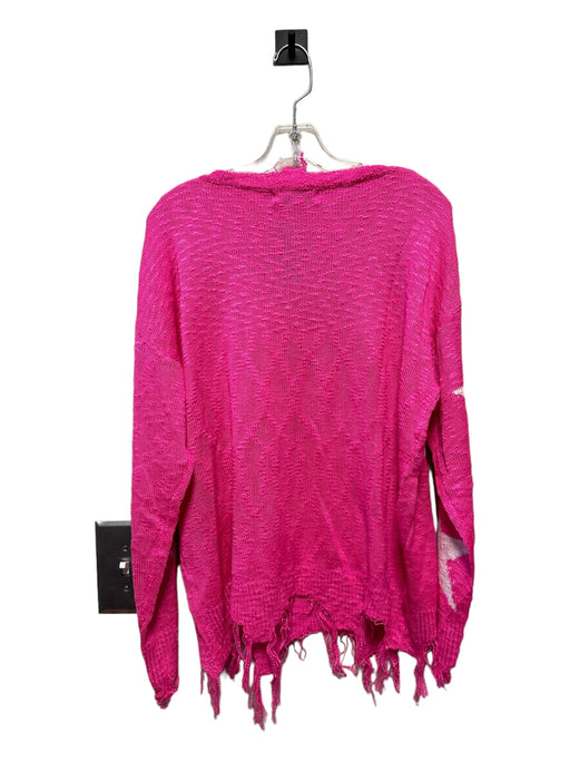 Buckhead Girl Size L Hot Pink & White Acrylic Loose Knit stars Sweater Hot Pink & White / L
