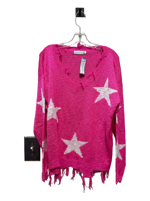 Buckhead Girl Size L Hot Pink & White Acrylic Loose Knit stars Sweater Hot Pink & White / L