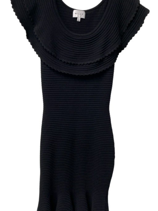 Milly Size S Black Viscose Blend Ribbed Off Shoulder Body Con Dress Black / S