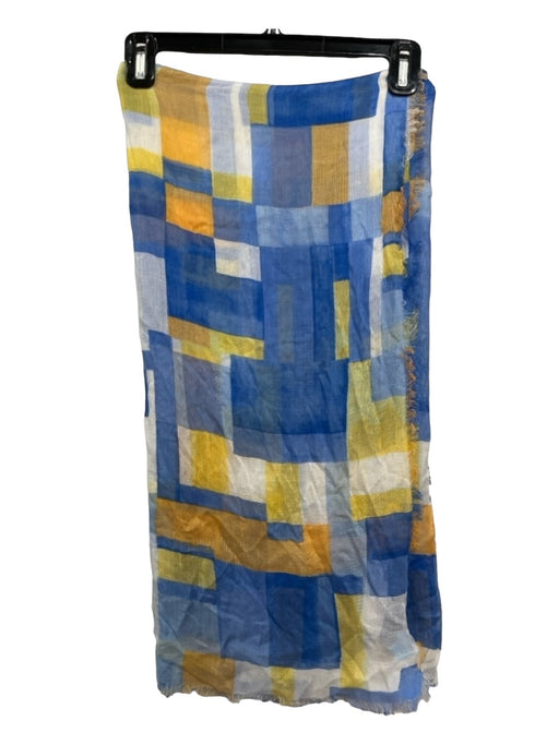 J Mclaughlin Blue & Orange Modal Blend Geometric Square Raw Hem scarf Blue & Orange / One Size