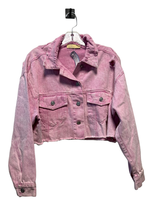 How Very Loved Size S Pink Cotton Acid Wash Denim Jacket Pink / S