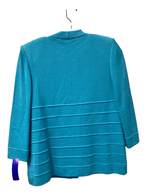St John Collection Size Petit Aqua Knit V Neck Tiered 3/4 Sleeve Cardigan Aqua / Petit