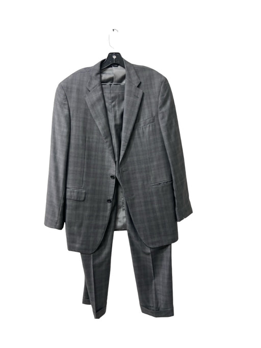 H Stockton Grey Wool Plaid 2 Button Men's Suit 44