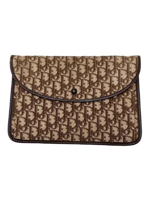 Christian Dior Brown & Beige Cloth Top Zipper Monogram Flap Clutch Brown & Beige