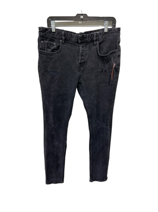 ALLSAINTS Size 32 Black Cotton Distressed Zip Fly Men's Jeans 32