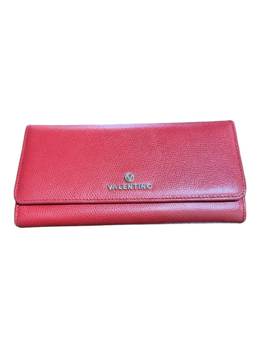 Valentino Red Leather Snap Closure Card Holder Interior Pocket Wallets Red