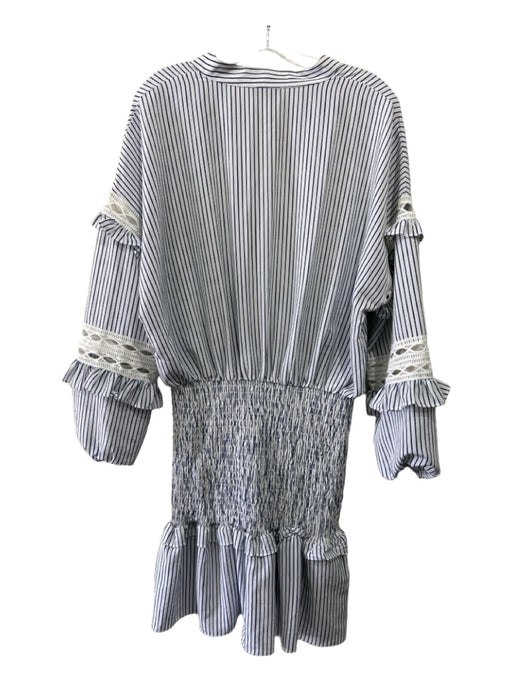 Aqua Size M Blue & White Polyester Drop Waist Striped Smocked Tiered Gown Blue & White / M
